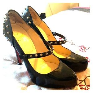 Louboutin Black Spike Patent Mary Janes